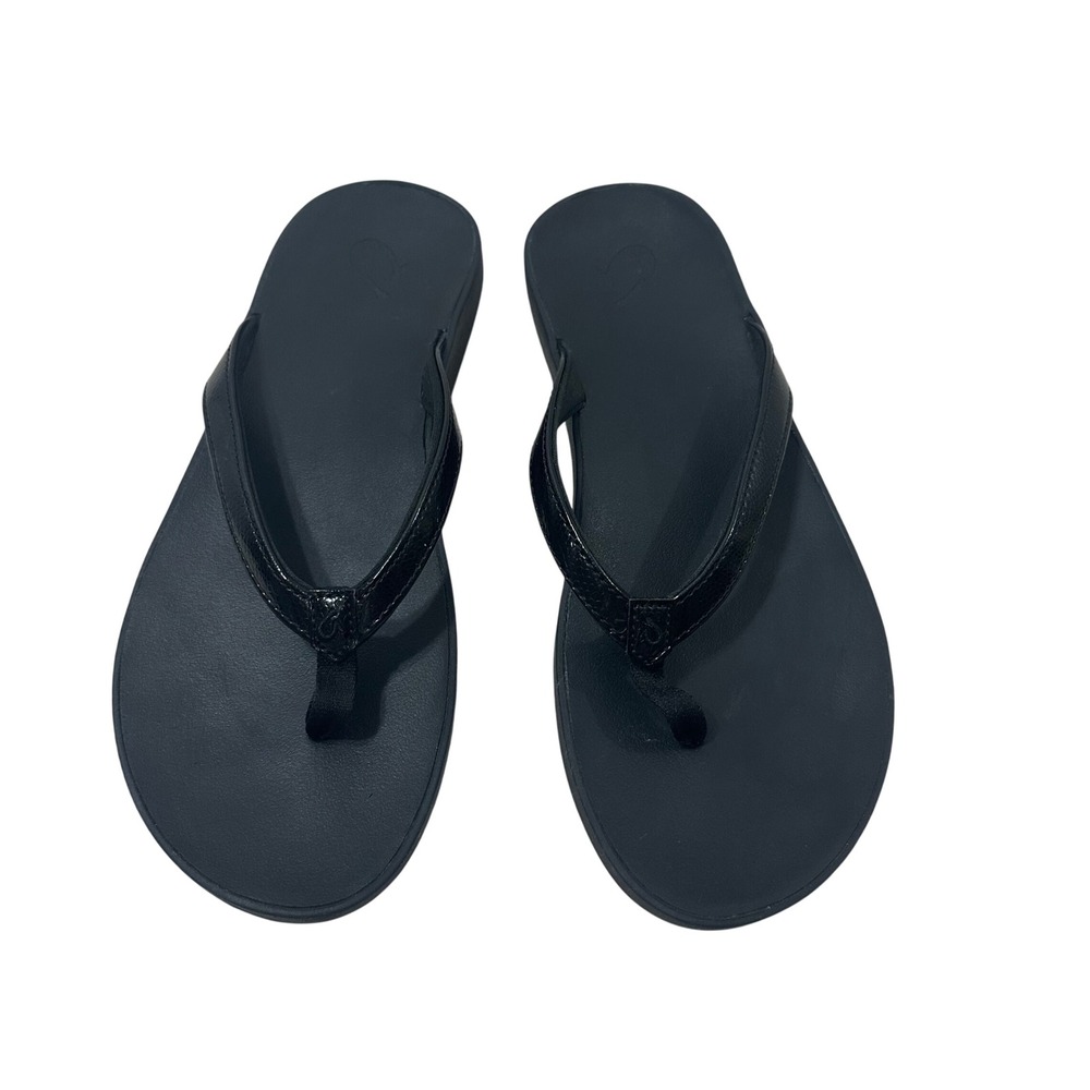 Olukai Puawe Womens 7 Black Flip Flop Sandals Water Friendly 20496-4040